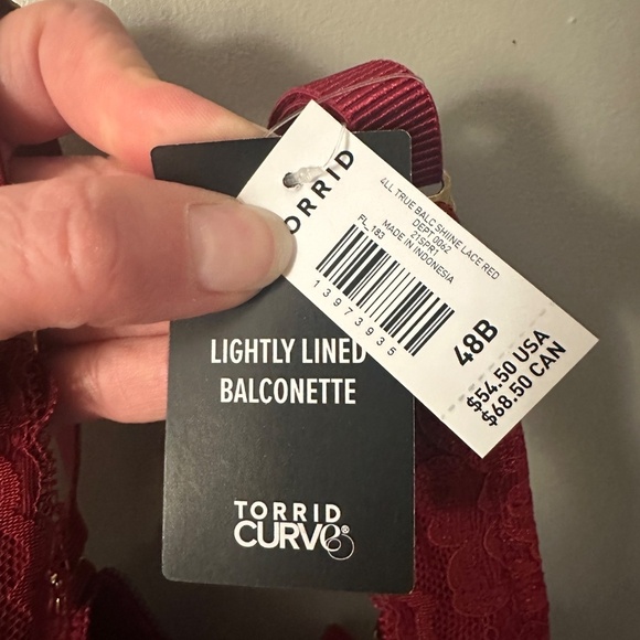 NWT Torrid Curve Red Lace Lightly Lined Balconette Bra - Picture 8 of 10